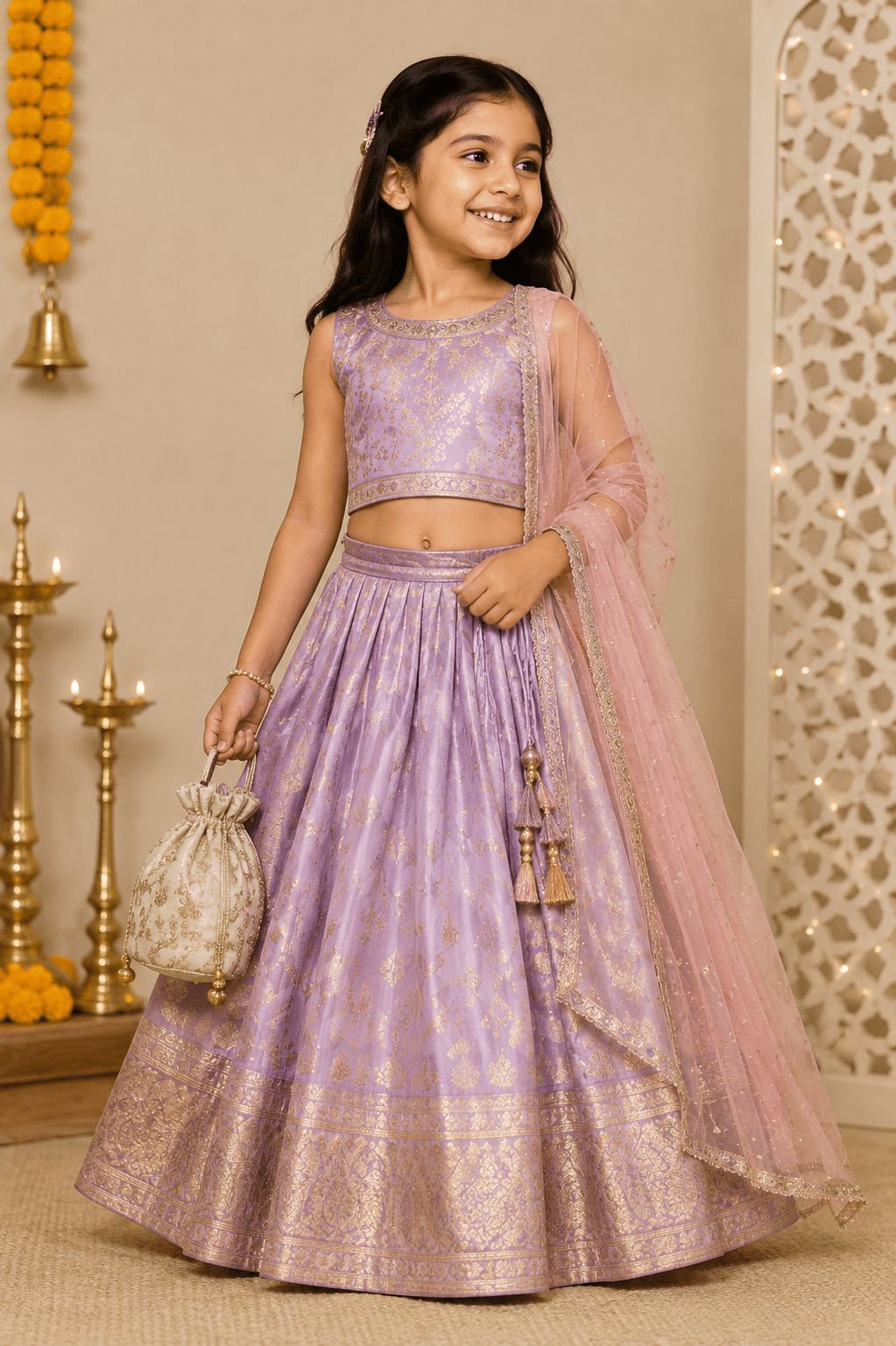 Kids Silk Lehenga Set